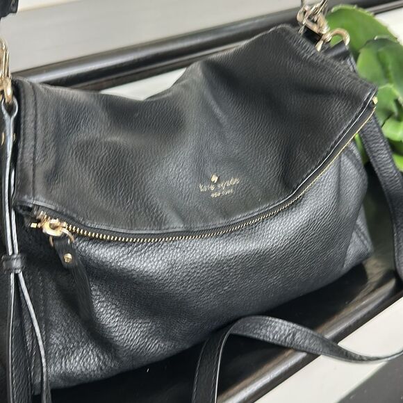Kate Spade New York Black Pebbled Leather Shoulder Bag Crossbody purse soft lux - Picture 2 of 7